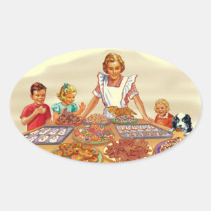 Retro Hausfrau Ovaler Aufkleber