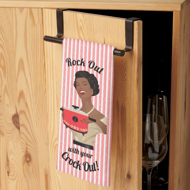 Retro Hausfrau Rock Out mit Crock Out Geschirrtuch (Drittel gefaltet)