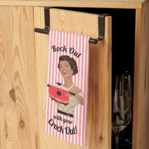 Retro Hausfrau Rock Out mit Crock Out Kitchen Geschirrtuch