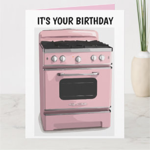 RETRO-HAUSFRAU ROSA OFEN GEBURTSTAGSKARTE KARTE