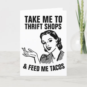 RETRO-HAUSFRAU SECOND-HAND-LÄDEN & TACOS FUNNY Kar Karte
