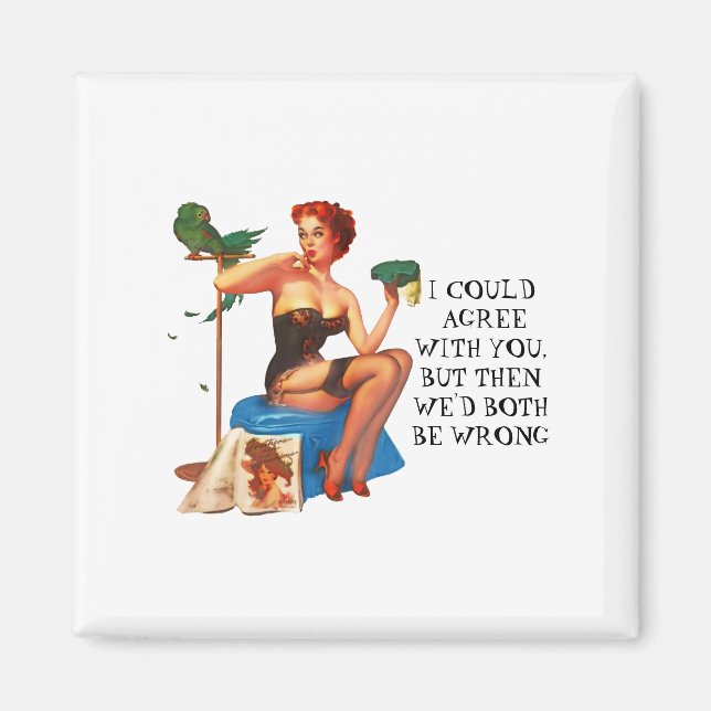 Retro Hausfrau Spaß Button-up-Mädchen Magnet (Vorne)