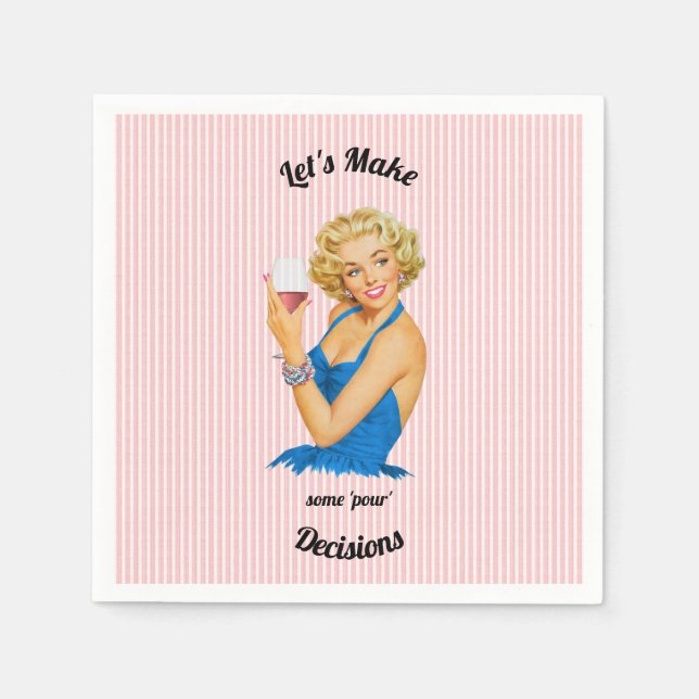 Retro Hausfrau Wein Rosa Streifen Serviette (Vorderseite)