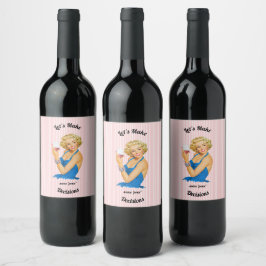 Retro Hausfrau Wein Rosa Streifen Weinetikett