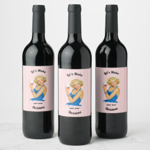 Retro-Hausfrau Wein Rosa Streifen Weinetikett