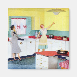 Retro Hausfrauen in Küche Magnet