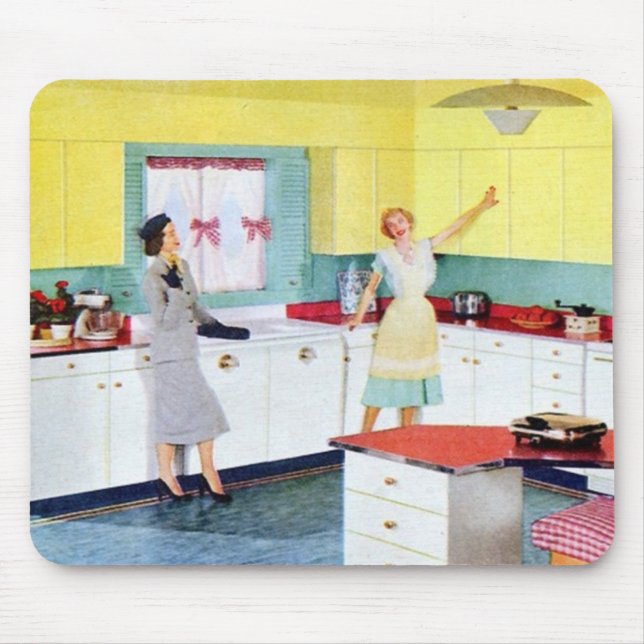 Retro Hausfrauen in Küche Mousepad (Vorne)
