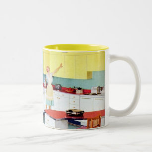 Retro Hausfrauen in Küche Zweifarbige Tasse