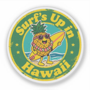 Retro-Hawaii-Abzeichen - Ananas mit Lei-Surfbrett Aufkleber