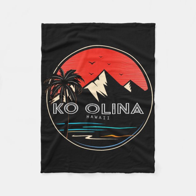 Retro Hawaii Ko Olina Wave Surfen  Fleecedecke (Vorderseite)