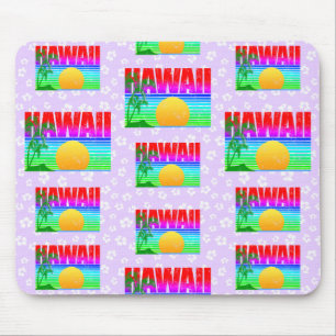 Retro Hawaii Sunset Beach Lila Hibiskus Mousepad