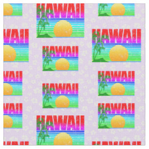 Retro Hawaii Sunset Beach Lila Hibiskus Stoff