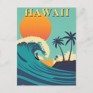 Retro Hawaii Surfing Sunset & Waves Travel Postkarte