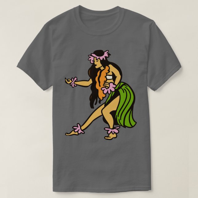 Retro Hawaiian Hula Girl Illustration T-Shirt (Design vorne)
