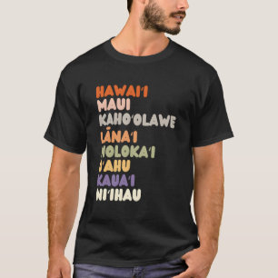 Retro Hawaiian Island Names & Color T-Shirt