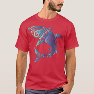 Retro Hawaiian Summer Blue Tribal Haie Männer Frau T-Shirt