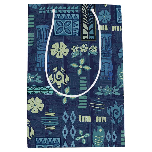 Retro Hawaiian Tiki Icons Mittlere Geschenktüte (Vorderseite)