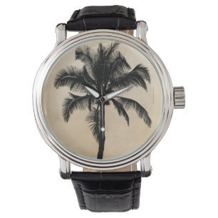 Retro Hawaiian Tropical Palm Tree Silhouette Black Armbanduhr