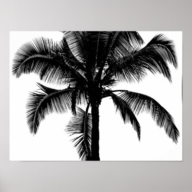 Retro Hawaiian Tropical Palm Tree Silhouette Black Poster (Vorne)