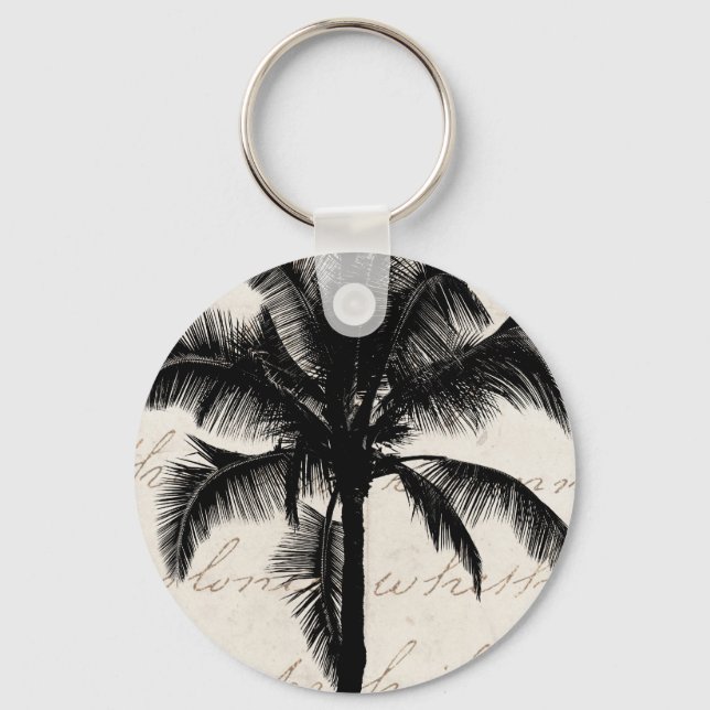 Retro Hawaiian Tropical Palm Tree Silhouette Black Schlüsselanhänger (Vorderseite)