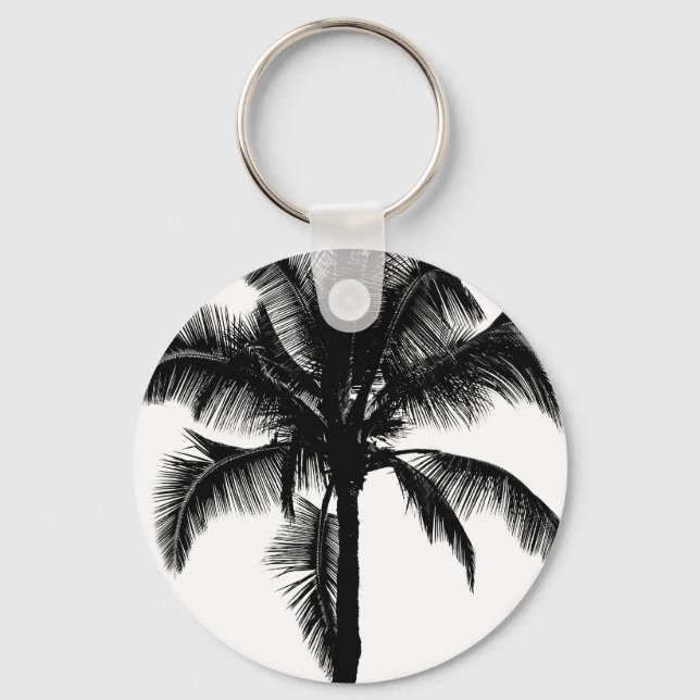 Retro Hawaiian Tropical Palm Tree Silhouette Black Schlüsselanhänger (Vorderseite)