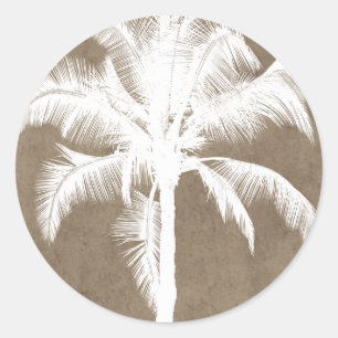 Retro Hawaiian Tropical Palm Tree Silhouette White Runder Aufkleber