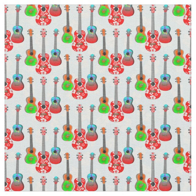 Retro Hawaiian Ukulele Floral Stoff (Nahaufnahme)