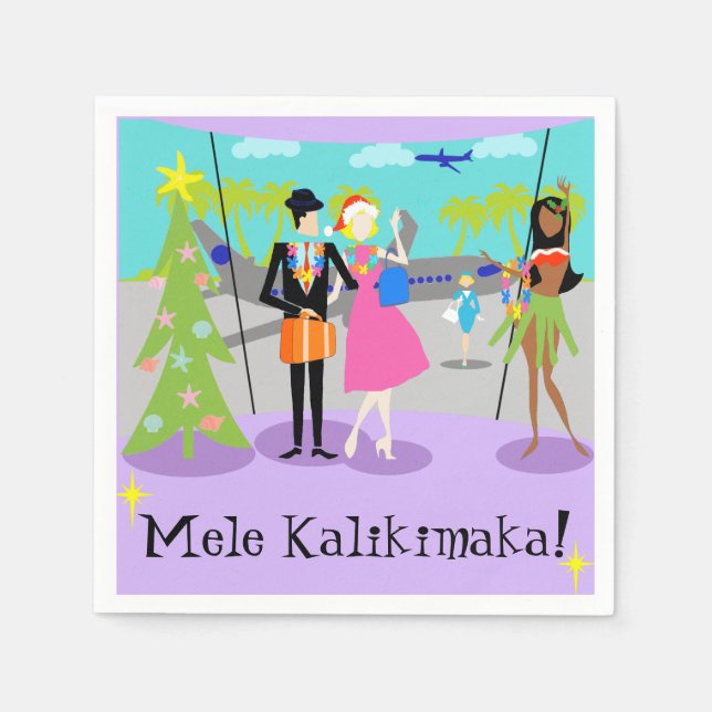 Retro Hawaiian Weihnachten Wegwerfende Neapel Serviette (Vorderseite)