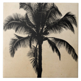 Retro Hawaiianische Tropische Palmenbaum-Silhouett Fliese