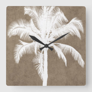 Retro hawaiianisches tropisches Palmenbaum-Silhoue Quadratische Wanduhr