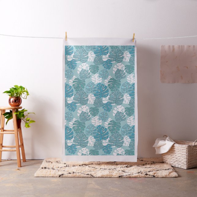 Retro hawaiische Monstera Blatt-Sommer-Blues Stoff (Beispiel)