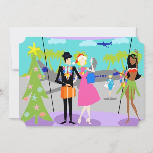Retro hawaiische WeihnachtsParty Einladung (Vorderseite)