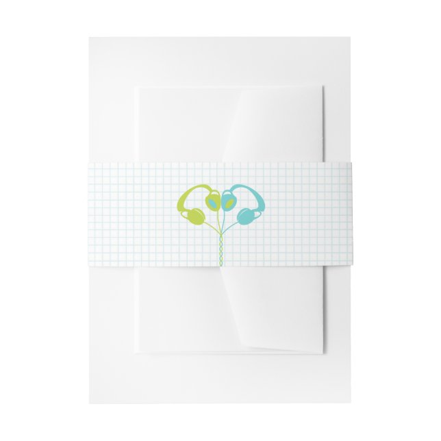 Retro Headphones Heart Music Wedding Blue und Limo Einladungsbanderole (Vorderseite Beispiel)