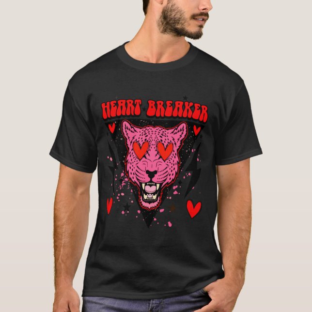 Retro Heart Breaker Valentines Day Tiger Love  T-Shirt (Vorderseite)