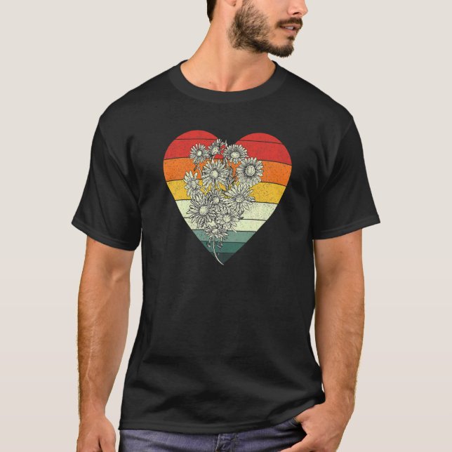 Retro Heart Daisy Blume T-Shirt (Vorderseite)