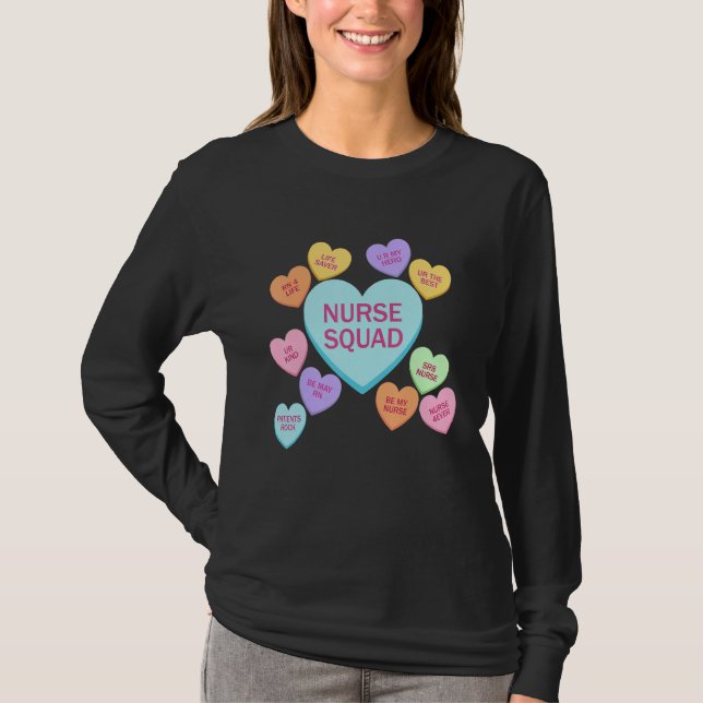 Retro Heart Funny Nurse Squad Happy Valentines Day T-Shirt (Vorderseite)