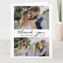 Retro Heart Script 4 Foto Collage Wedding Dankeskarte
