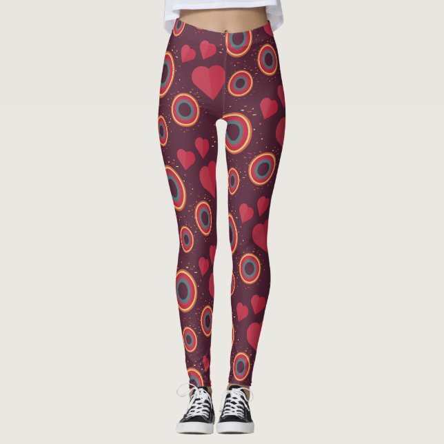 Retro Hearts and Circles Pattern Leggings (Vorderseite)
