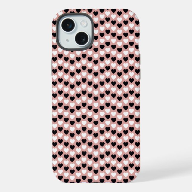 Retro Hearts Pink Black & White iPhone Hülle (Rückseite)