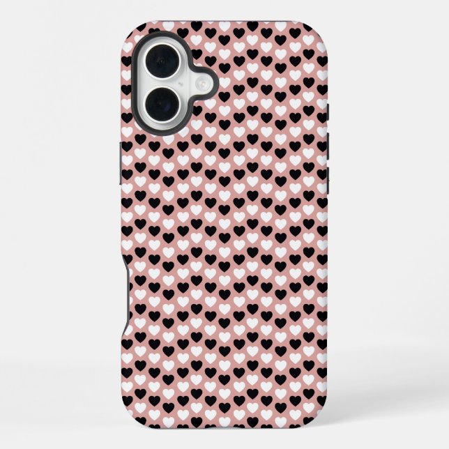 Retro Hearts Pink Black & White iPhone Hülle (Rückseite)