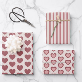 Retro Hearts Pink Burgundy Y2K Style Geschenkpapier Set