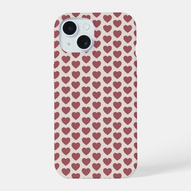 Retro Hearts Pink Burgundy Y2K Style iPhone 15 Hülle (Rückseite)
