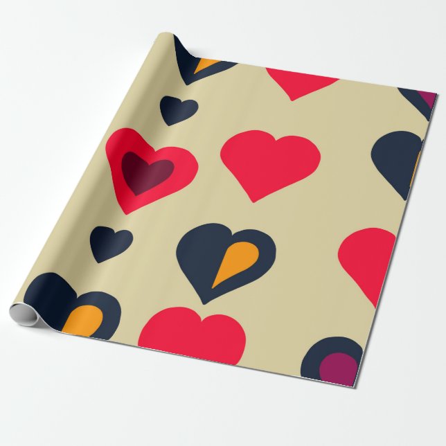 Retro Hearts Valentines Wrapping Paper Geschenkpapier (Ungerollt)
