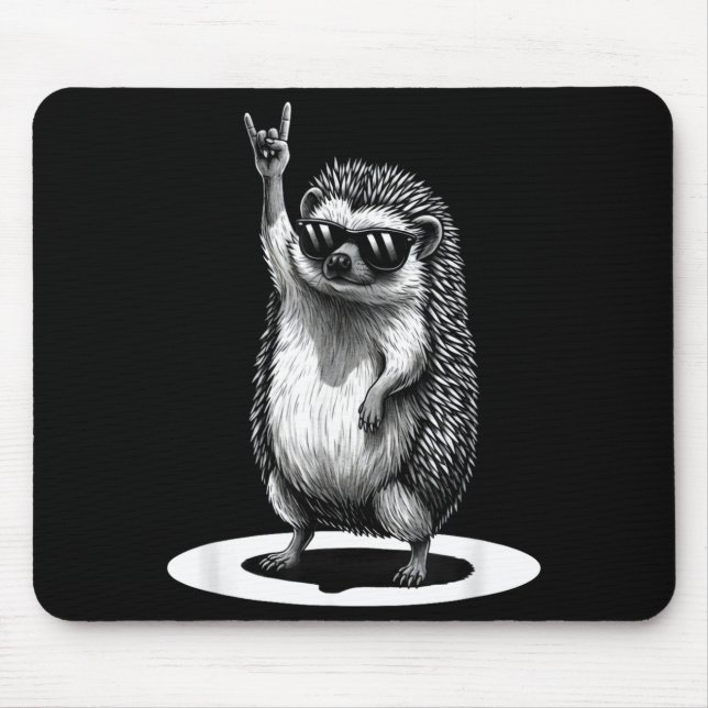 Retro Hedgehog Rock Music Men Kids Women Funny Ani Mousepad (Vorne)