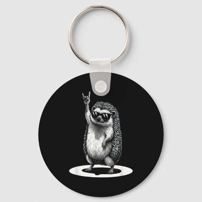 Retro Hedgehog Rock Music Men Kids Women Funny Ani Schlüsselanhänger (Vorderseite)