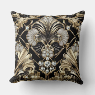 Retro-Heimtextilien Schwarz-goldener Art Deco Kissen