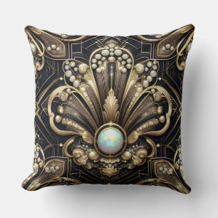 Retro-Heimtextilien   Schwarz-goldener Art Deco Kissen