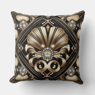 Retro-Heimtextilien Schwarz-goldener Art Deco Kissen