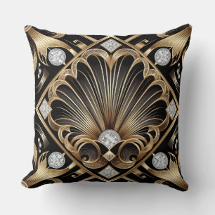 Retro-Heimtextilien Schwarz-goldener Art Deco Kissen