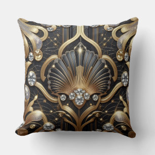 Retro-Heimtextilien Schwarz-goldener Art Deco Kissen